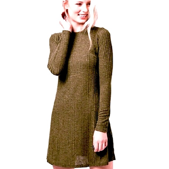 Green Long Sleeve Ribbed Sweater Dress | Topshop - Picture 3 of 4